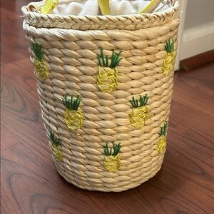 Pineapple Embroidered Woven Storage Basket - Natural and Yellow